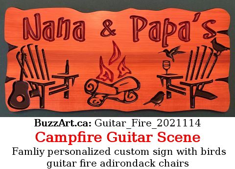 Famliy personalized custom sign with birds guitar fire adirondack chairs